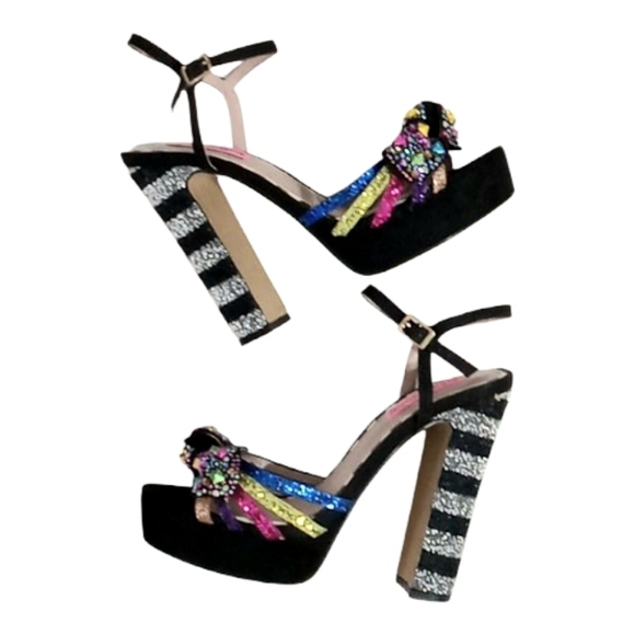 Betsey Johnson Tobie Embellished Platform Heeled Sandals - Picture 8 of 16